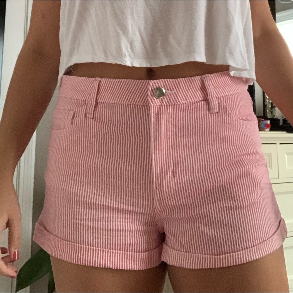 H&M High Waisted Red and White Striped Shorts - Picture 2 of 6